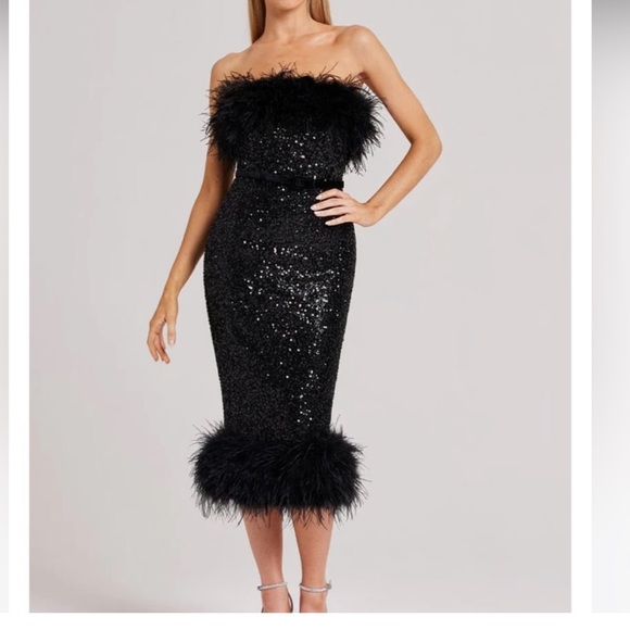 NWT Nadine Merabi sequin beaded black feather dress - Picture 4 of 10